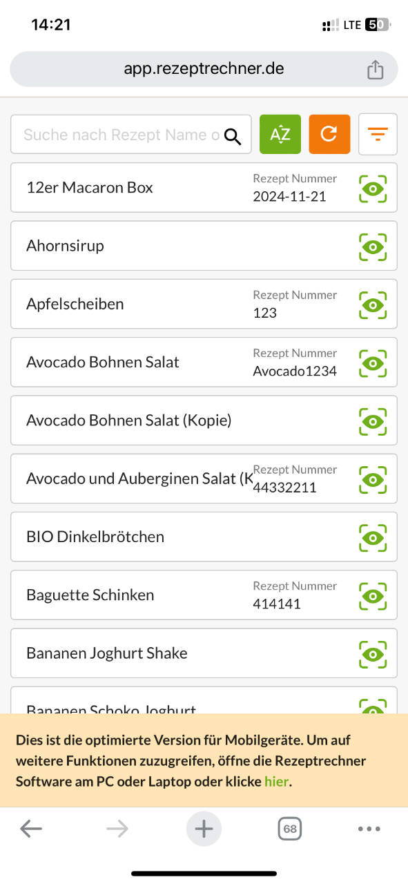 Rezeptrechner mobile App Rezeptdatenbank